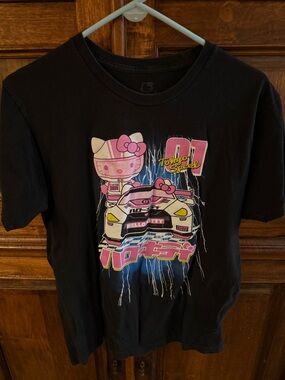Hello Kitty Black Graphic Tee - Pink Racing Design